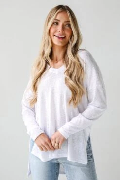FINAL SALE - Haley White Long Sleeve Knit Top - DU DEAL -Trendy Clothing Store shopdressup white longsleeve top 6