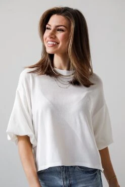 Effortless Behavior Ivory Ribbed Puff Sleeve Top