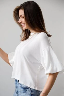 Effortless Behavior Ivory Ribbed Puff Sleeve Top -Trendy Clothing Store shopdressup white puff sleeve top 4