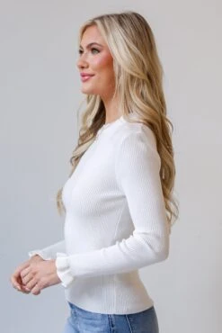 Isabella Off White Ribbed Knit Top -Trendy Clothing Store shopdressup white ribbed knit top 3