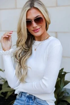 Isabella Off White Ribbed Knit Top -Trendy Clothing Store shopdressup white ribbed knit top 8