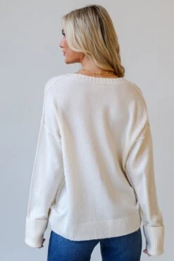 FINAL SALE - Tess Ivory Oversized Sweater -Trendy Clothing Store shopdressup white vneck sweater 6 13ff1894 3da4 4f94 9893 e6e383b8b5dd