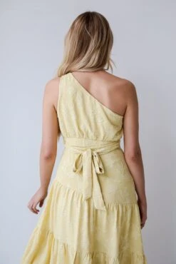 FINAL SALE - Sunshine Daydream Yellow One-Shoulder Tiered Midi Dress -Trendy Clothing Store shopdressup yellow midi dress 11